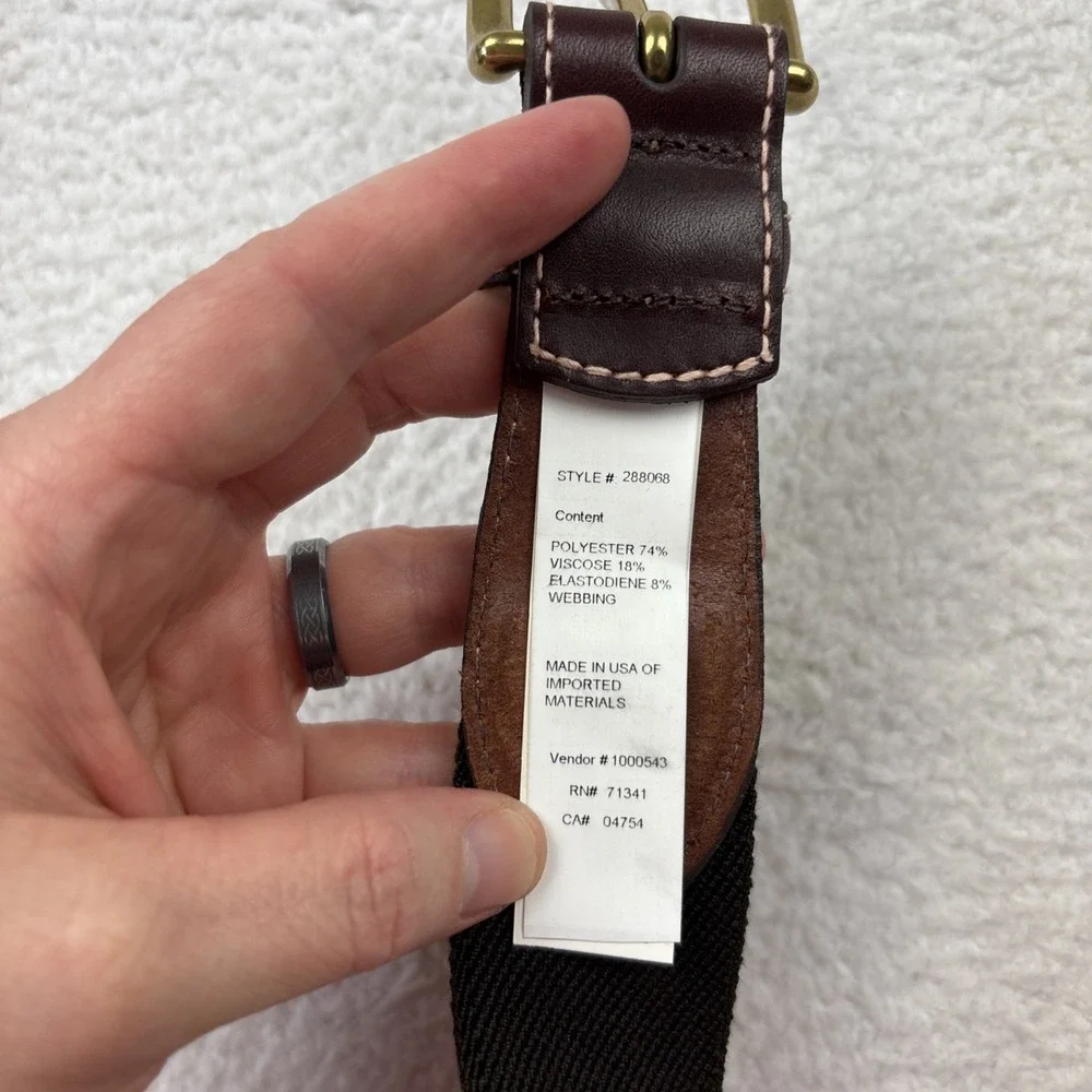 NEW LL BEAN‎ Mens Canvas Leather Waist Belt Size 44 Dark Brown Gold Brass Buckle